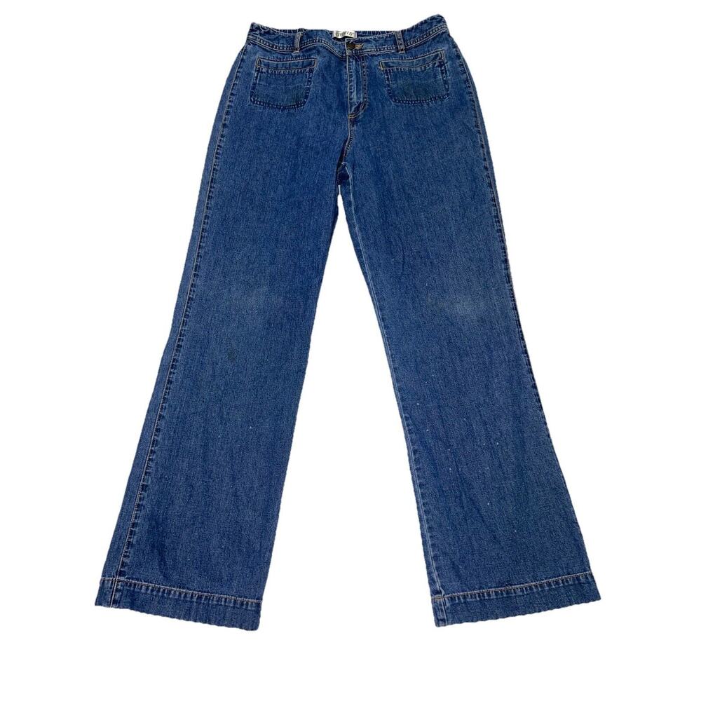 Orvis Jeans Women’s Size 12 Blue Wide Leg BareBack Front Pockets Cotton Denim